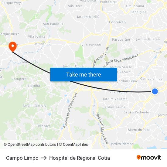 Campo Limpo to Hospital de Regional Cotia map