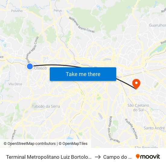 Terminal Metropolitano Luiz Bortolosso / Km 21 to Campo do Misto map