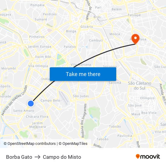 Borba Gato to Campo do Misto map