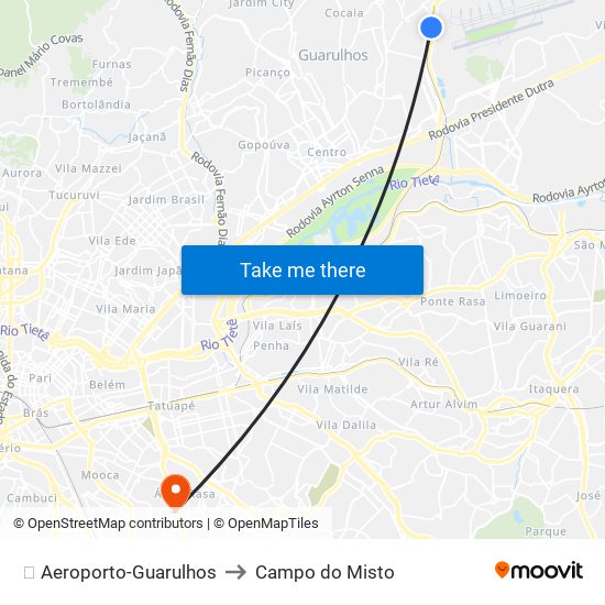 ✈️ Aeroporto-Guarulhos to Campo do Misto map