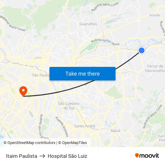 Itaim Paulista to Hospital São Luiz map