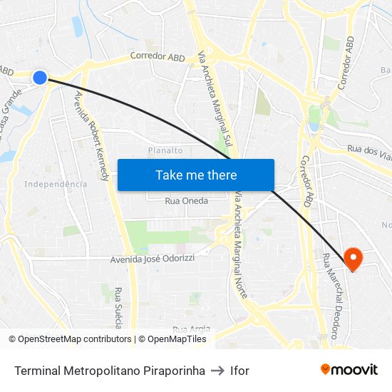 Terminal Metropolitano Piraporinha to Ifor map