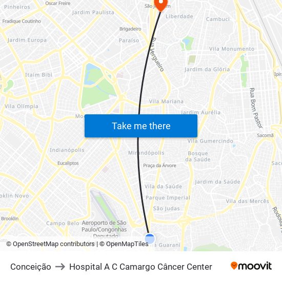 Conceição to Hospital A C Camargo Câncer Center map