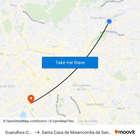 Guarulhos-Cecap to Santa Casa de Misericórdia de Santo Amaro map