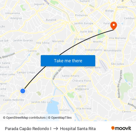 Parada Capão Redondo I to Hospital Santa Rita map