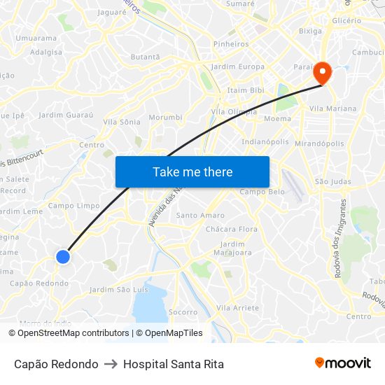 Capão Redondo to Hospital Santa Rita map