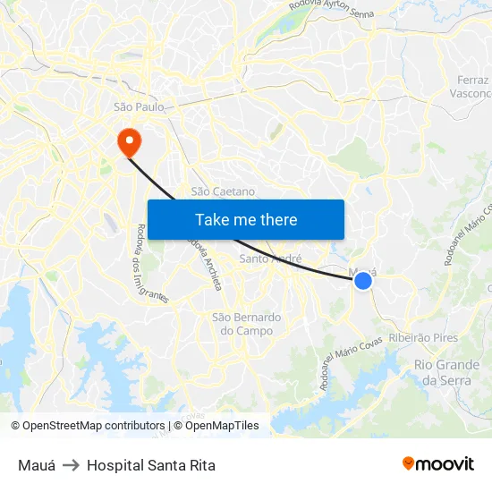 Mauá to Hospital Santa Rita map