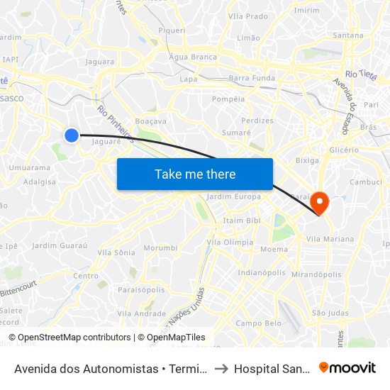 Avenida dos Autonomistas • Terminal Vila Yara to Hospital Santa Rita map