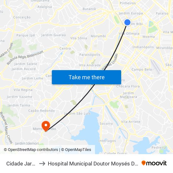 Cidade Jardim to Hospital Municipal Doutor Moysés Deutsch map