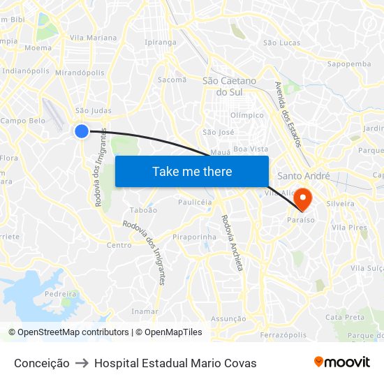 Conceição to Hospital Estadual Mario Covas map