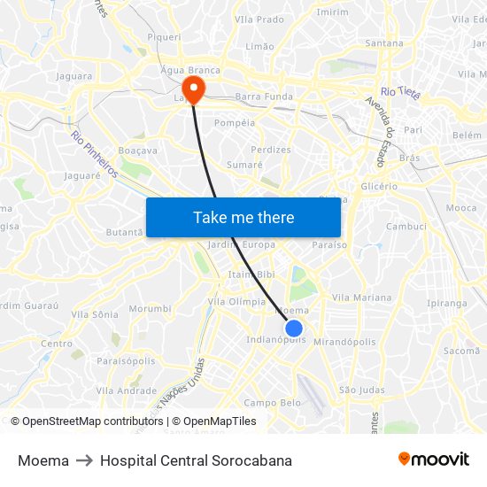 Moema to Hospital Central Sorocabana map