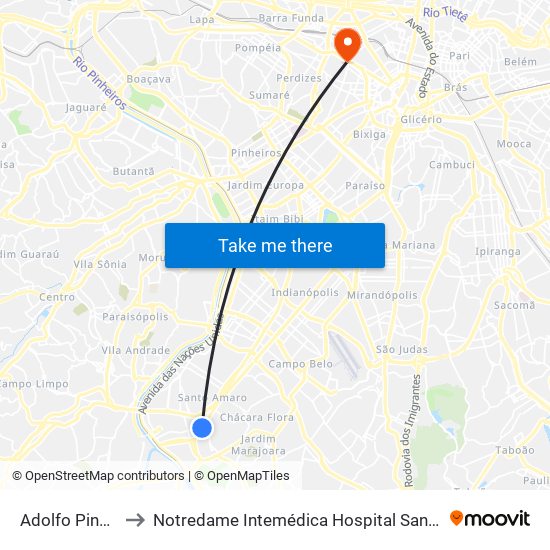 Adolfo Pinheiro to Notredame Intemédica Hospital Santa Cecília map