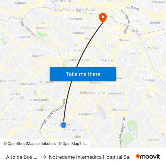 Alto da Boa Vista to Notredame Intemédica Hospital Santa Cecília map