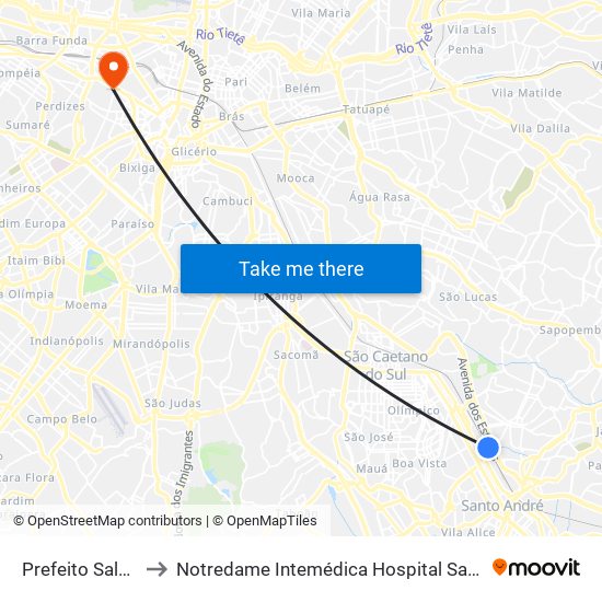 Prefeito Saladino to Notredame Intemédica Hospital Santa Cecília map