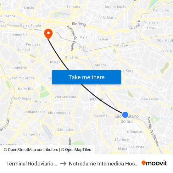 Terminal Rodoviário Nicolau Delic to Notredame Intemédica Hospital Santa Cecília map