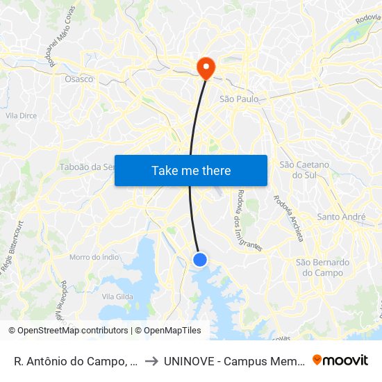 R. Antônio do Campo, 630 to UNINOVE - Campus Memorial map