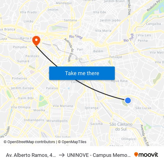 Av. Alberto Ramos, 487 to UNINOVE - Campus Memorial map