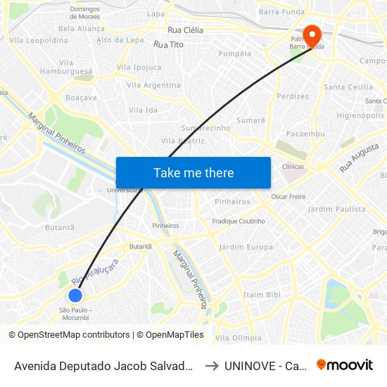 Avenida Deputado Jacob Salvador Zveibil, 293 • Metrô Morumbi to UNINOVE - Campus Memorial map