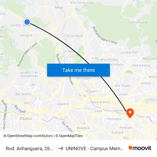 Rod. Anhanguera, 26000 to UNINOVE - Campus Memorial map