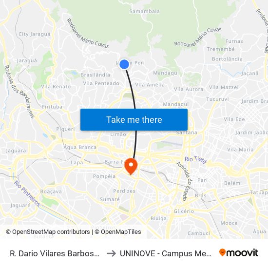 R. Dario Vilares Barbosa, 170 to UNINOVE - Campus Memorial map