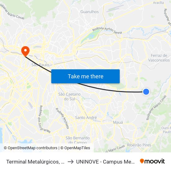 Terminal Metalúrgicos, 2463 to UNINOVE - Campus Memorial map