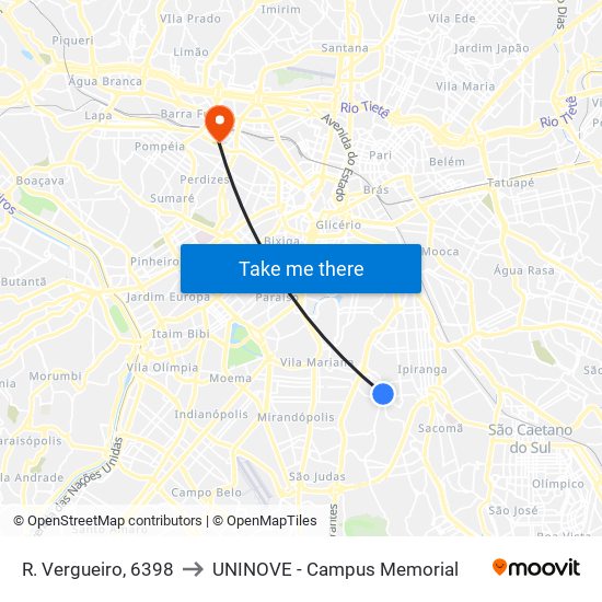 R. Vergueiro, 6398 to UNINOVE - Campus Memorial map