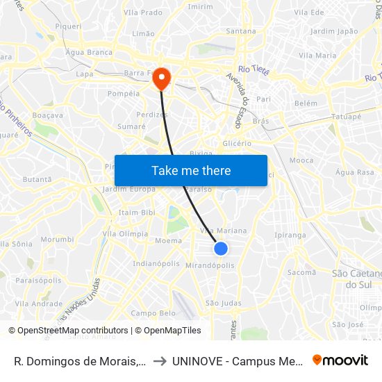 R. Domingos de Morais, 2800 to UNINOVE - Campus Memorial map