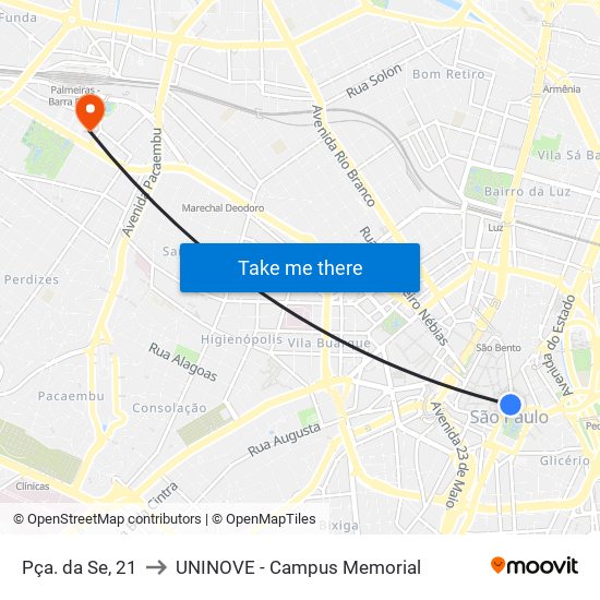 Pça. da Se, 21 to UNINOVE - Campus Memorial map