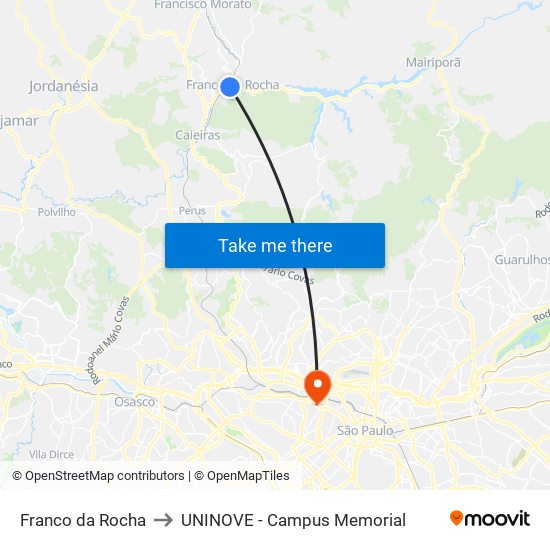 Franco da Rocha to UNINOVE - Campus Memorial map