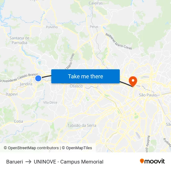 Barueri to UNINOVE - Campus Memorial map