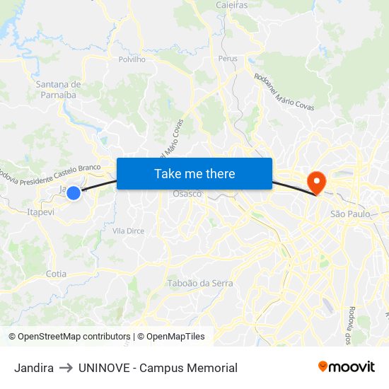 Jandira to UNINOVE - Campus Memorial map