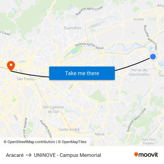 Aracaré to UNINOVE - Campus Memorial map