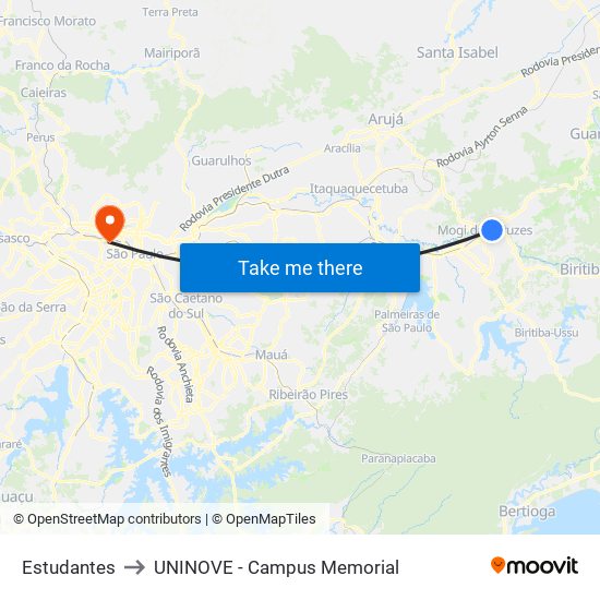 Estudantes to UNINOVE - Campus Memorial map