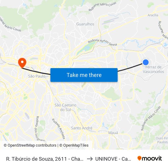R. Tibúrcio de Souza, 2611 - Chacara Dona Olivia, São Paulo to UNINOVE - Campus Memorial map