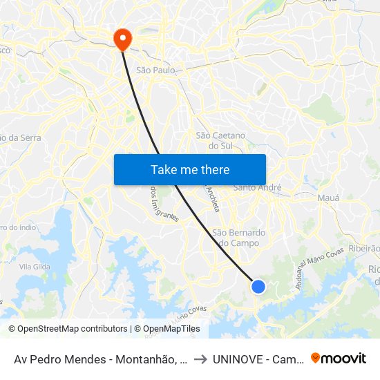Av Pedro Mendes - Montanhão, São Bernardo do Campo to UNINOVE - Campus Memorial map