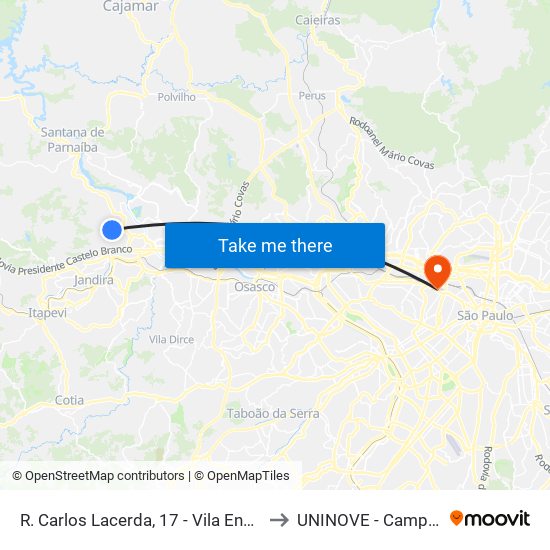 R. Carlos Lacerda, 17 - Vila Engenho Novo, Barueri to UNINOVE - Campus Memorial map