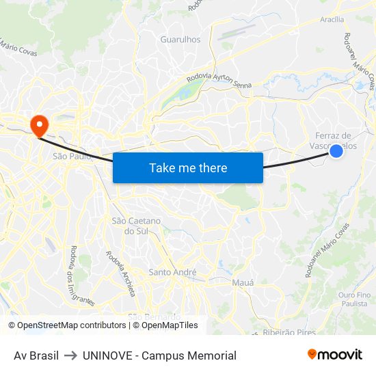 Av Brasil to UNINOVE - Campus Memorial map