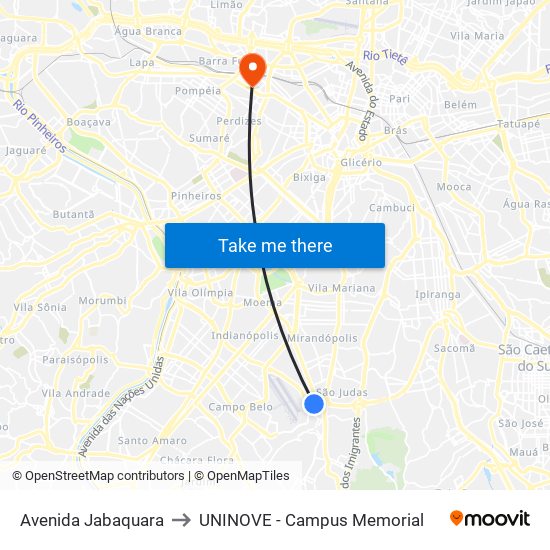 Avenida Jabaquara to UNINOVE - Campus Memorial map