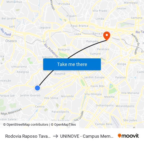 Rodovia Raposo Tavares to UNINOVE - Campus Memorial map