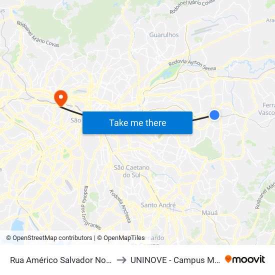 Rua Américo Salvador Novelli 199 to UNINOVE - Campus Memorial map