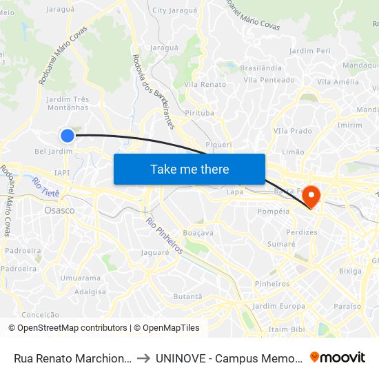 Rua Renato Marchionno to UNINOVE - Campus Memorial map