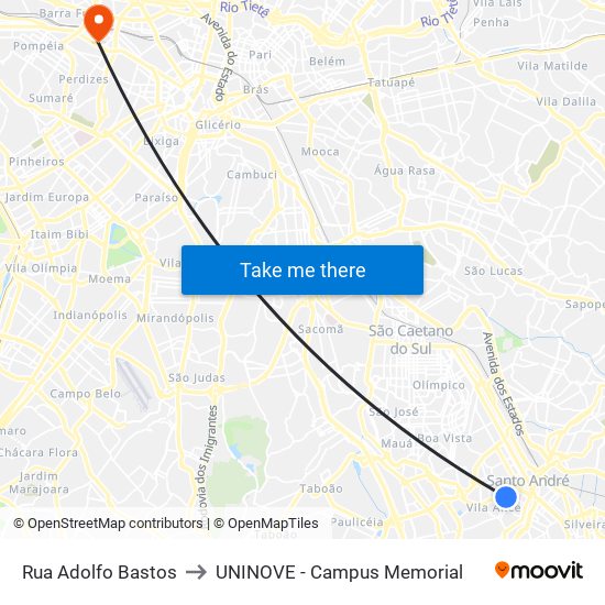 Rua Adolfo Bastos to UNINOVE - Campus Memorial map