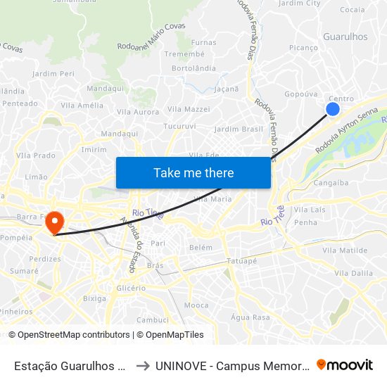 Estação Guarulhos Stt to UNINOVE - Campus Memorial map