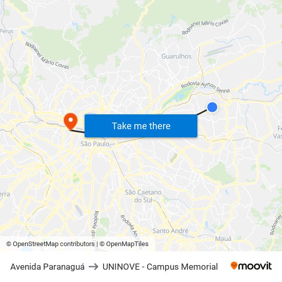 Avenida Paranaguá to UNINOVE - Campus Memorial map