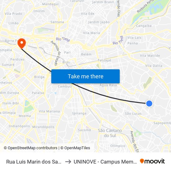 Rua Luís Marin dos Santos to UNINOVE - Campus Memorial map