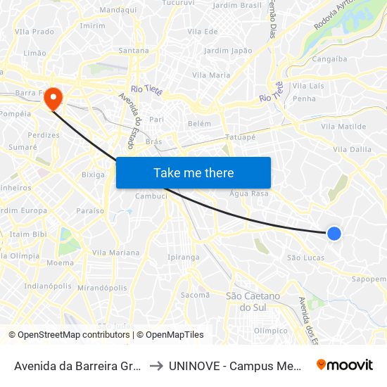 Avenida da Barreira Grande to UNINOVE - Campus Memorial map