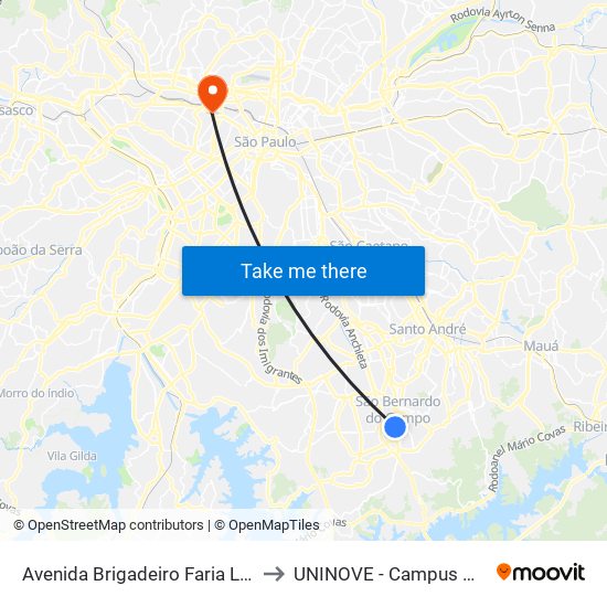 Avenida Brigadeiro Faria Lima 1113 to UNINOVE - Campus Memorial map