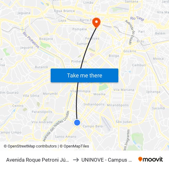 Avenida Roque Petroni Júnior 6101 to UNINOVE - Campus Memorial map