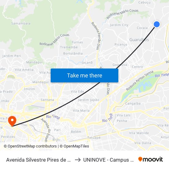 Avenida Silvestre Pires de Freitas 717 to UNINOVE - Campus Memorial map