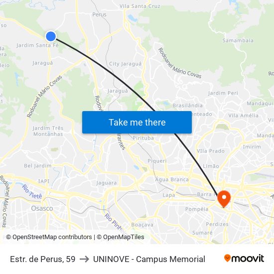 Estr. de Perus, 59 to UNINOVE - Campus Memorial map